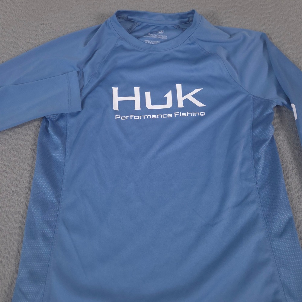 Huk Top Womens XS Blue Crew Pursuit Performance Mesh Side Panels Long Sleeve